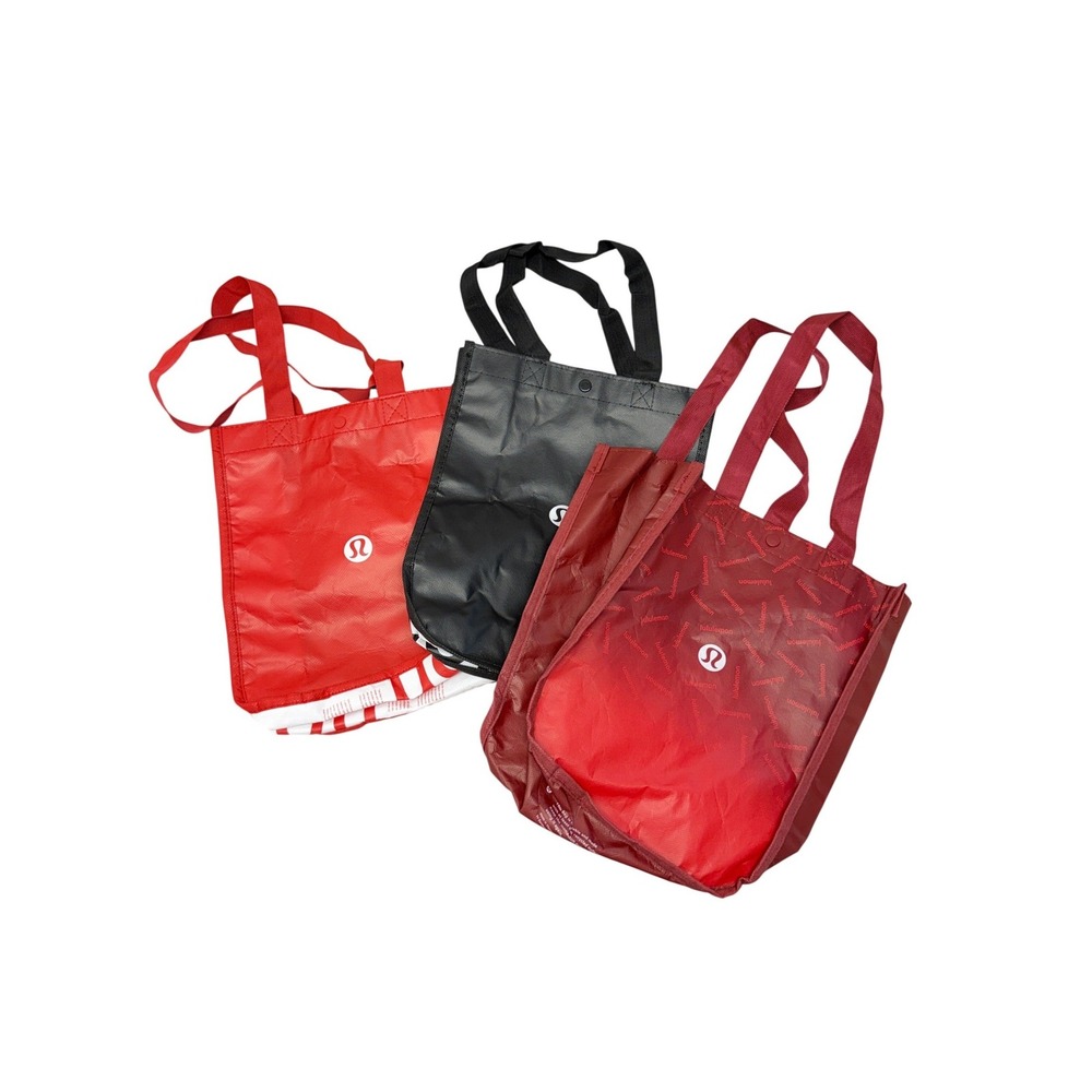 Lululemon Reusable Shopper Tote Bags Set of 3 Red Black Burgundy Small Large